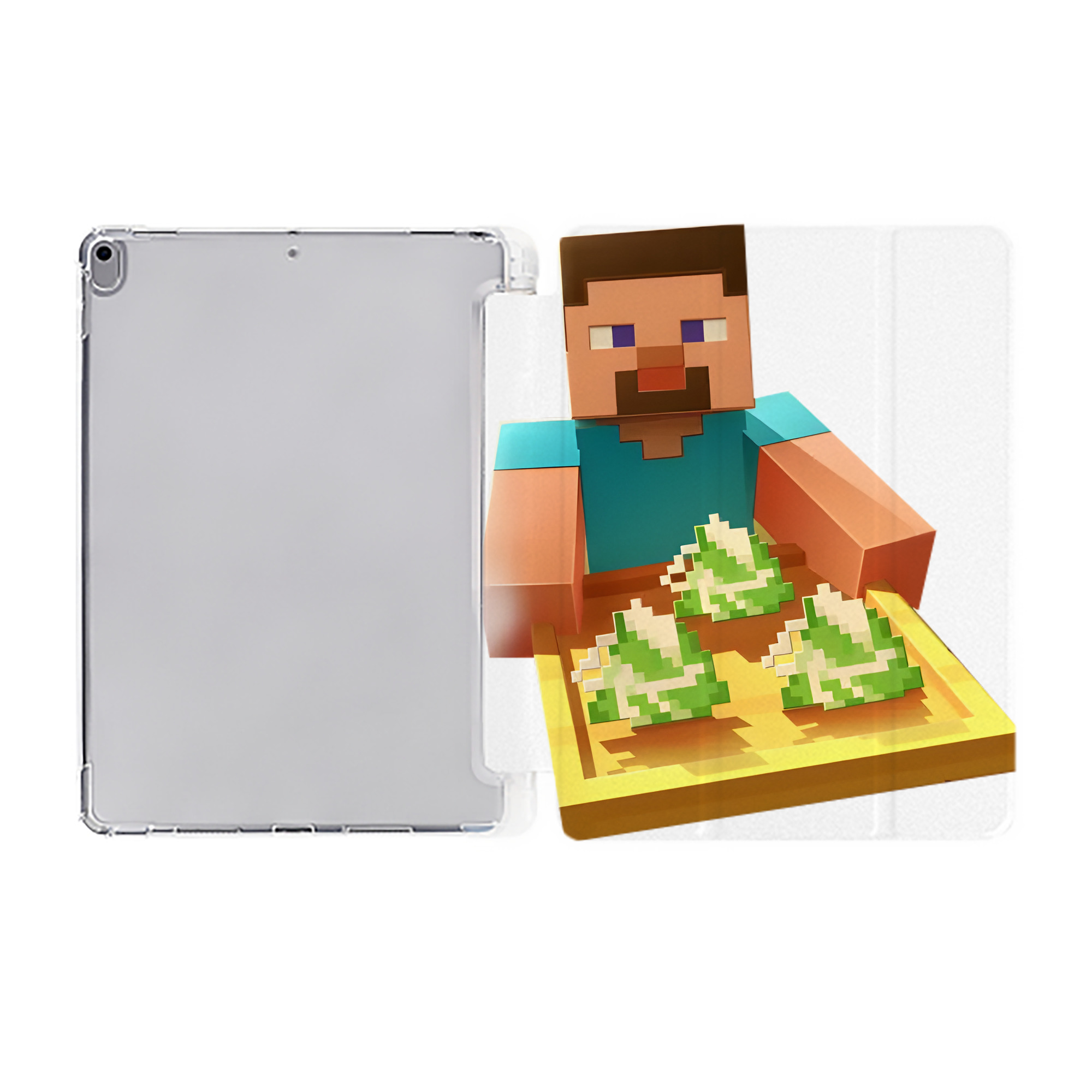 （画像用） マインクラフト ブロックの世界 Minecraft MC Block world IPad ケース ペン収納付き 三つ折りスタンド PUレザー×シリコン 対応機種9.5/10.5/10.9インチ